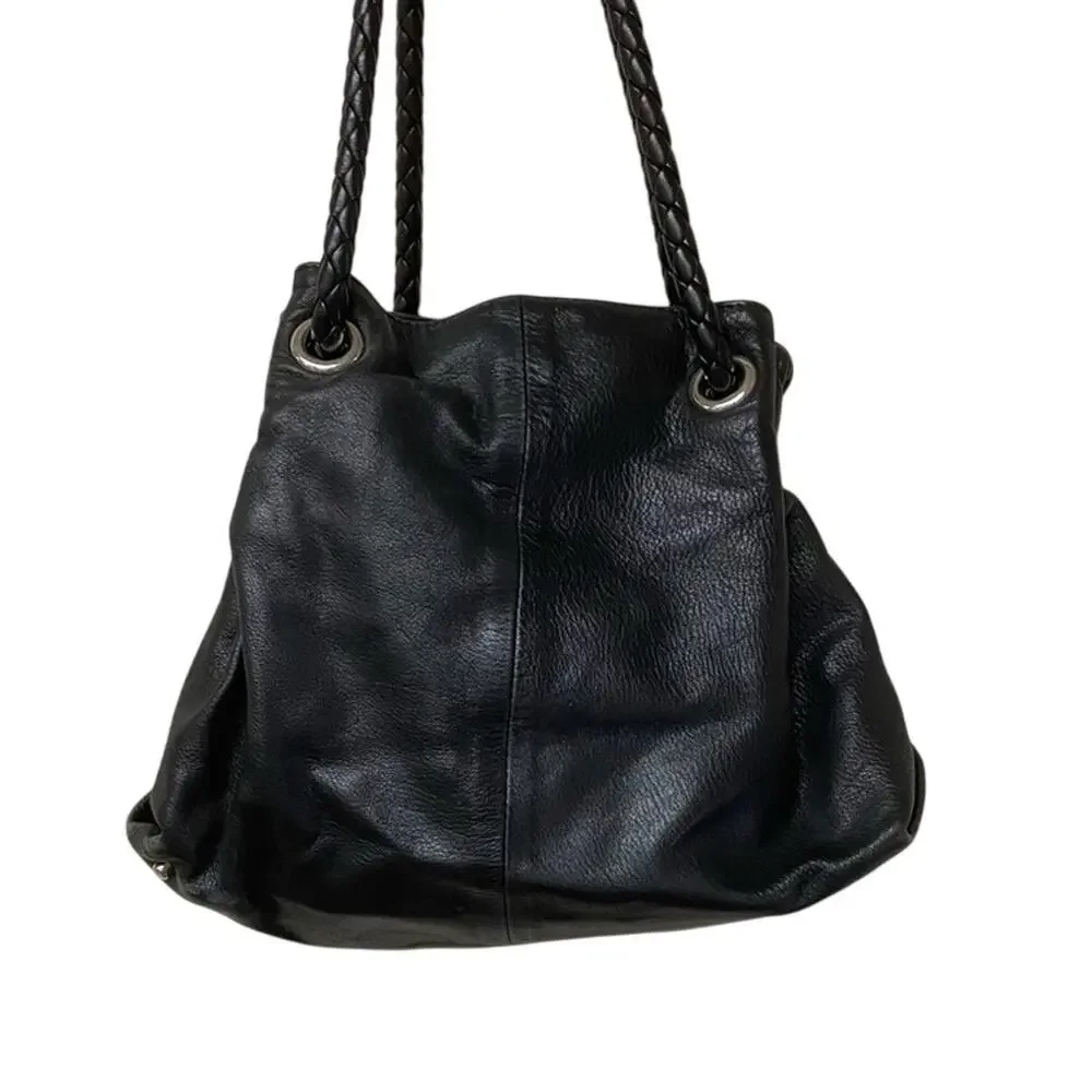 Furla Drawstring Leather Hobo Black Bag